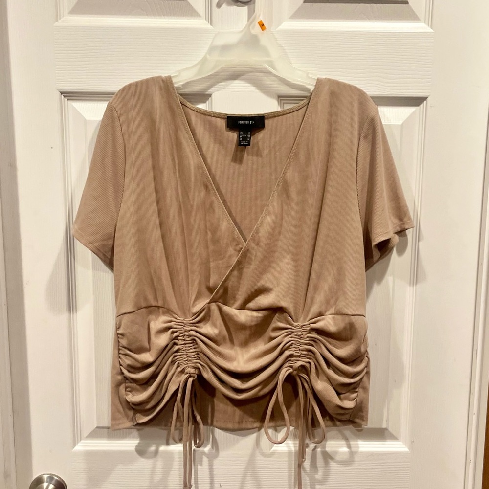 Beige Drawstring Crop Top